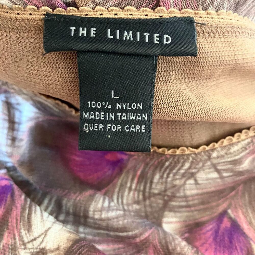 The Limited Early 2000's Purple Pink Brown Mesh Peacock Print Long Sleeve Top L - Picture 6 of 6